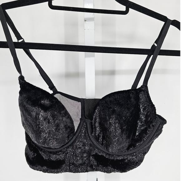 Very Sexy by Victorias Secret Sz 34C Balconet Bra Black Fuzzy Metallic - Picture 1 of 4